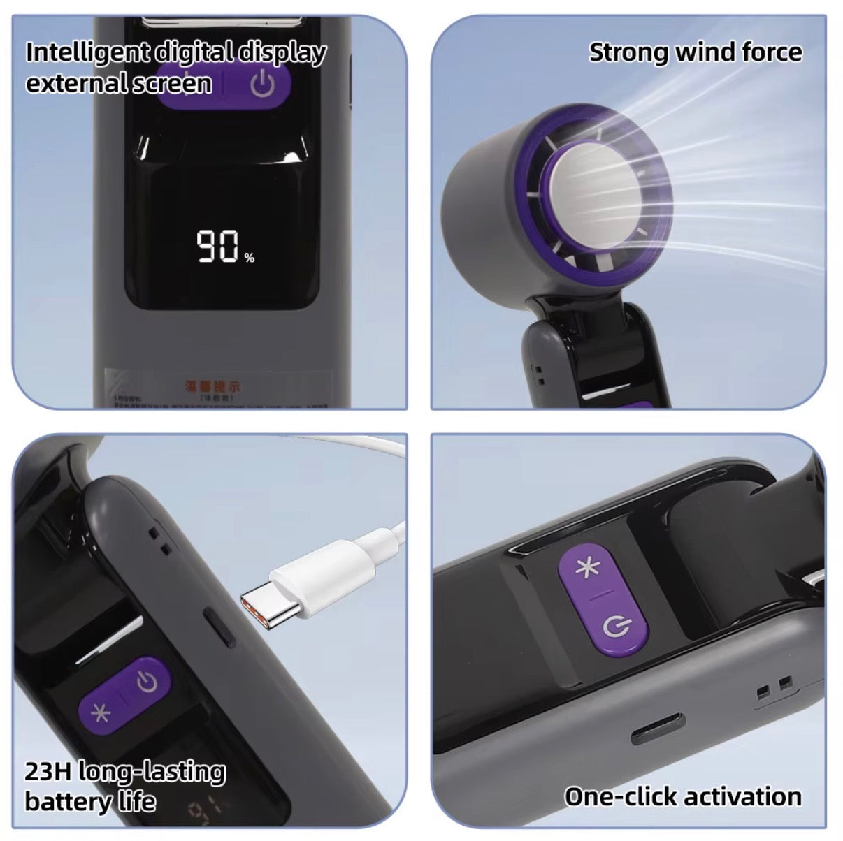 Handheld Cooling Fan - Grey Colour