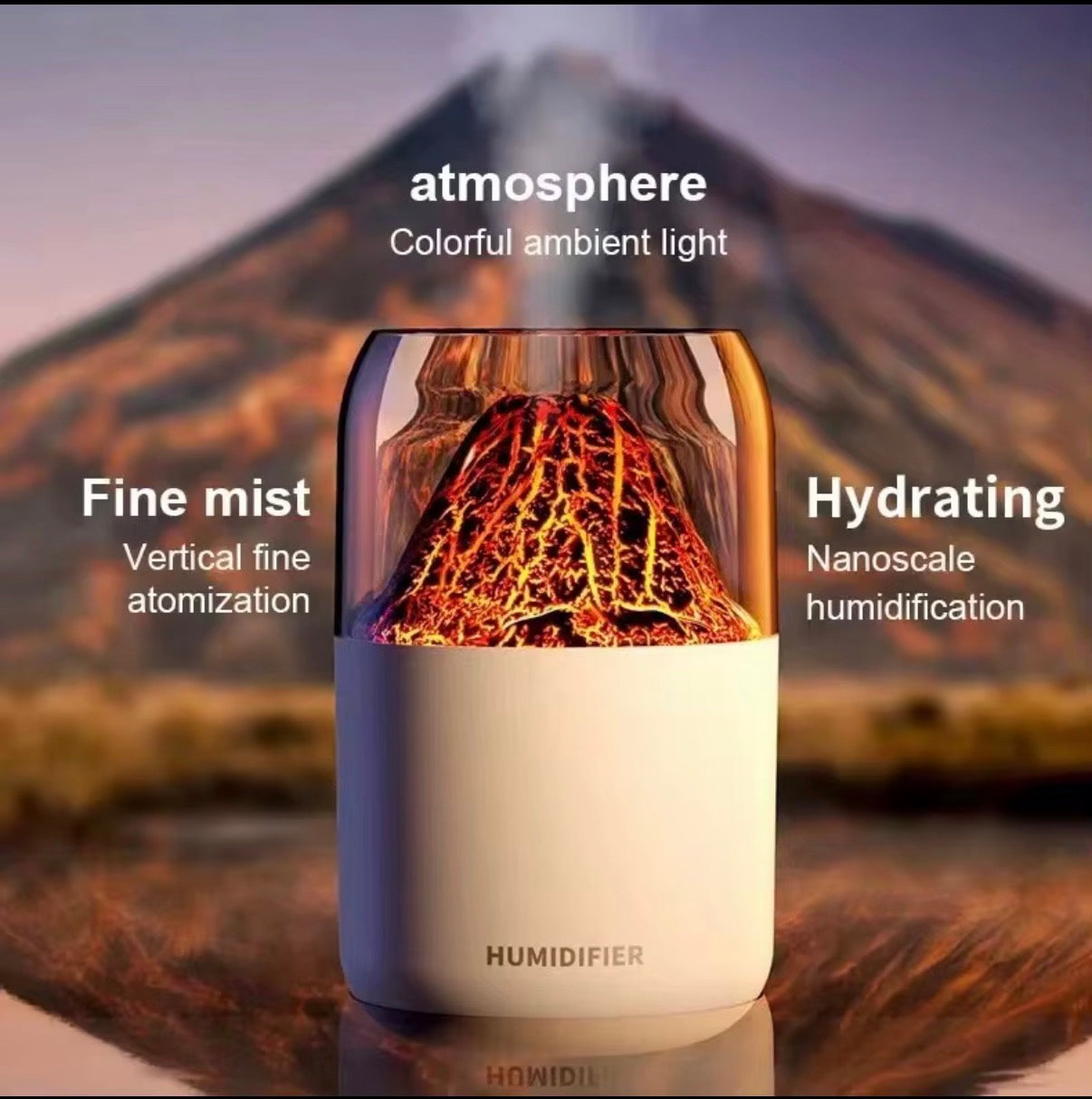 Volcano Humidifier & Aroma Diffuser - White Colour